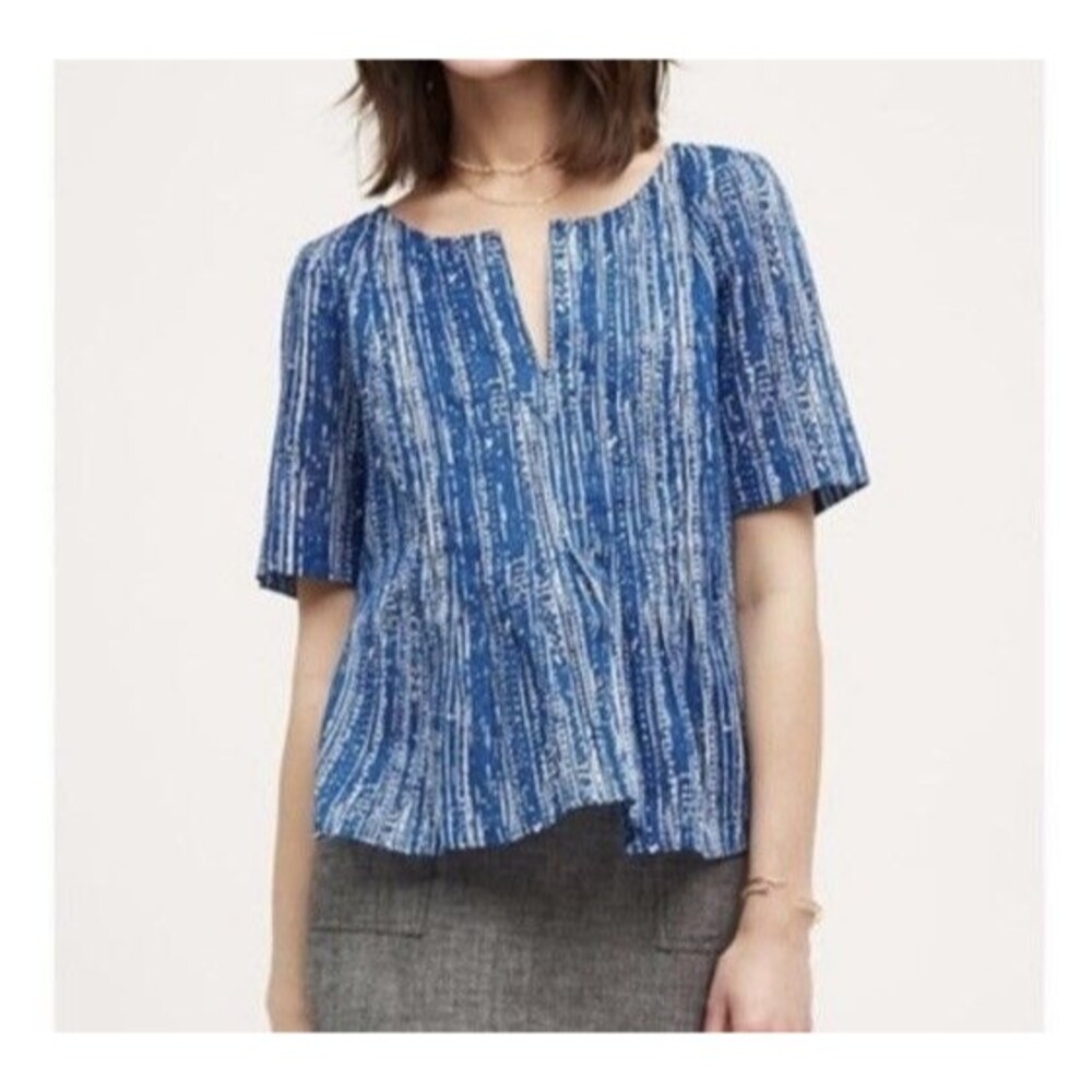 Anthropologie Maeve Orchard Island Top Blouse Womens Size 6 Blue Popover